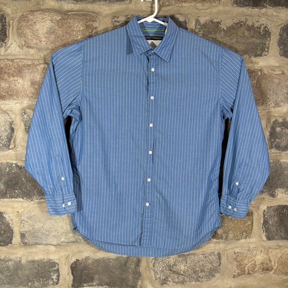 claiborne by John Bartlett Button Up Shirt Men's Size Large‎ Blue Yellow Stripe - Picture 1 of 12